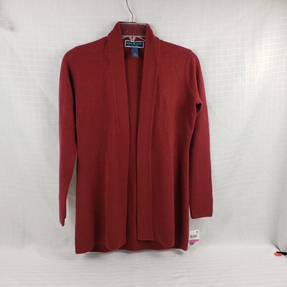 Karen Scott Petites Sz PP Merlot Red Open Cardigan Fall Cozy - Picture 1 of 10
